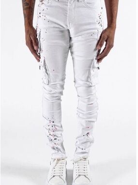 SERENEDE Men's White Cargo Painter Pants - Modern Slim Fit